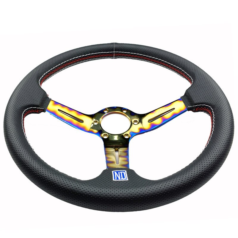 ND 350mm Burn blue Steering Wheel Leather Deep concave Steering Wheel Game Steering Wheel