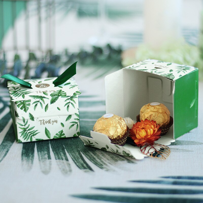 Caja de dulces con hojas verdes de Monstera, suministros creativos para fiestas, recuerdos de boda, de Chocolate, caja de , gracias: 100 PCS