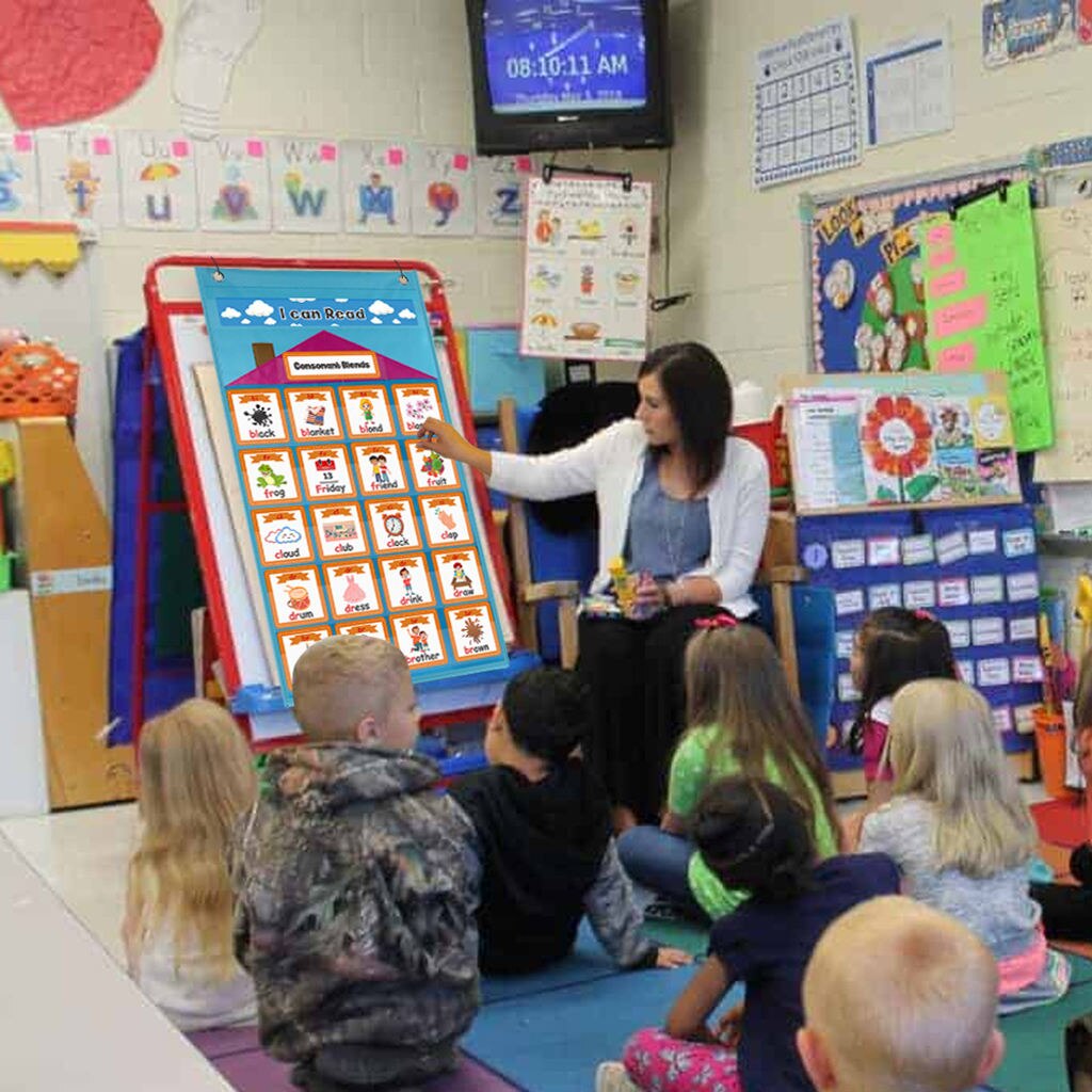Pocket Chart Clear Printing Blue Learn Grammar 154 Cards Hanging Bag for Children