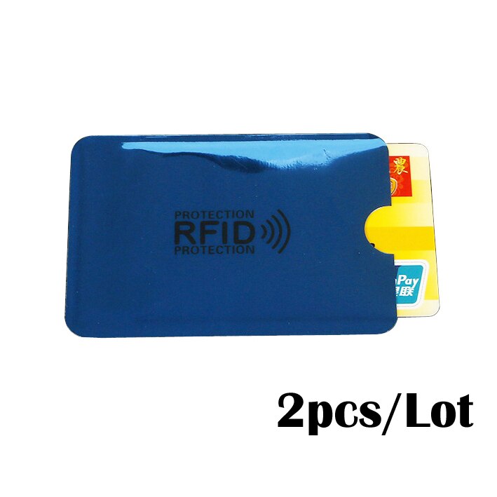 support de Protection en aluminium Anti Rfid pour lecteur de carte de crédit en métal, 2 pièces: Blue