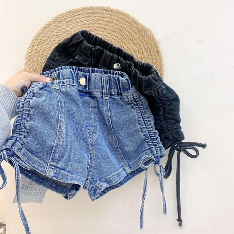 Pantaloncini di jeans per ragazze estive pantaloncini per bambini pantaloncini caldi per bambini pantaloni per bambini vestiti pieghe laterali regolabili Coul Cotton 2-7Y