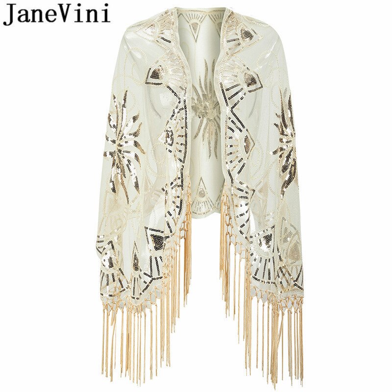 Janevini bling sølv paljetter brudesjal wraps kapper perler gull bolero paljett estola dusk skuldertrekk for kvinner aftenkjole