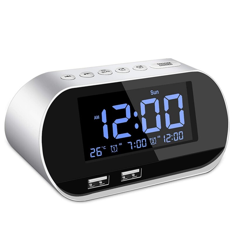 AMS-Alarm Clock Radio, FM with Sleep Timer, Dual USB Port Charging, Digital Display,with Dimming,Adjustable Volume (White): Default Title