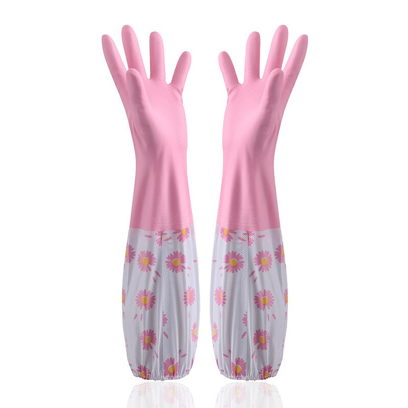 Daisy Kitchen Dishwashing Gloves Women Thick Latex Washing Clothes Waterproof Plastic Housework Durable Dishwashing Gloves: Pink / M