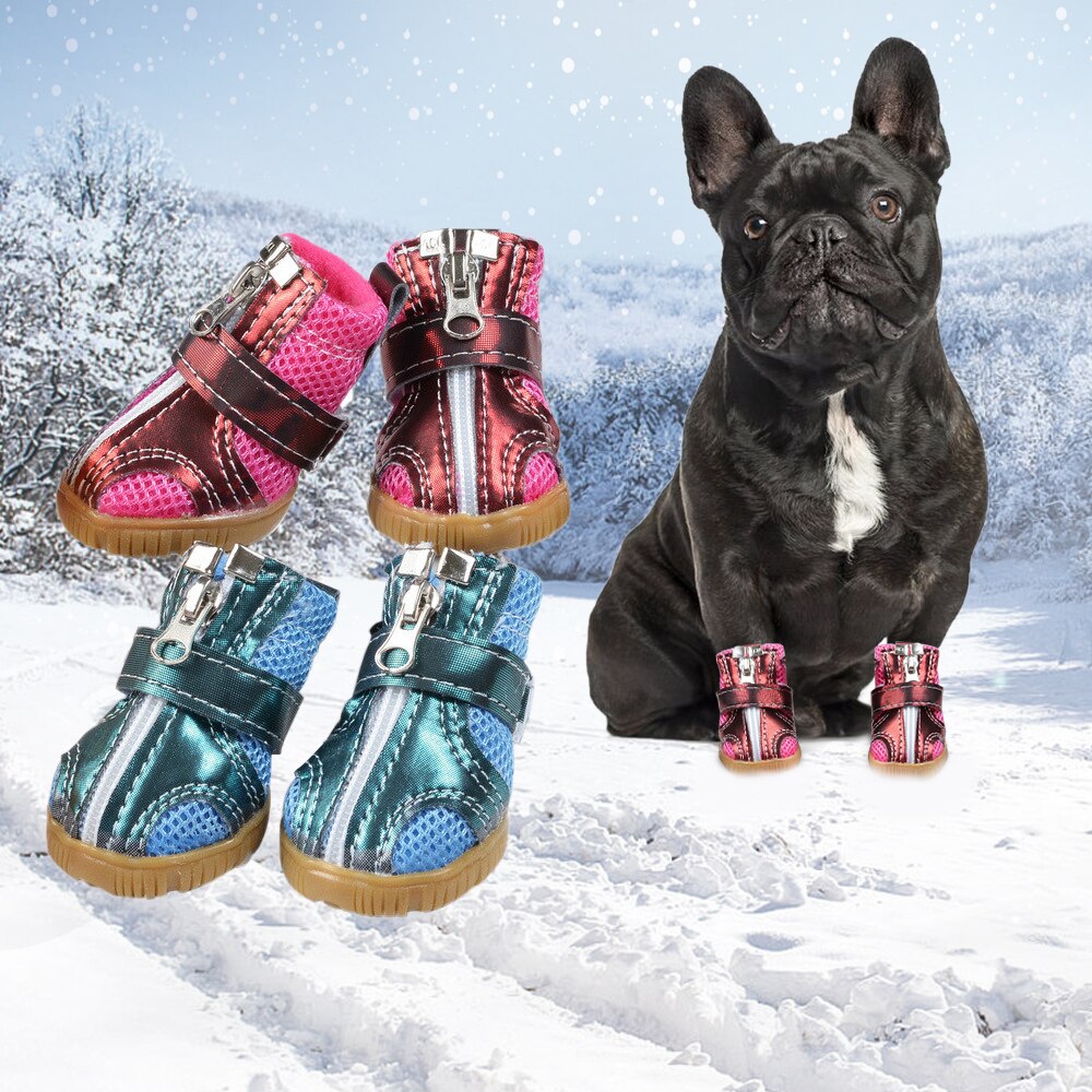 Outdoor Anti-Slip Hond Schoenen 4 Stks/sets Voor Kleine Honden Winter Warme Schoenen Rits Huisdieren Hond Schoenen