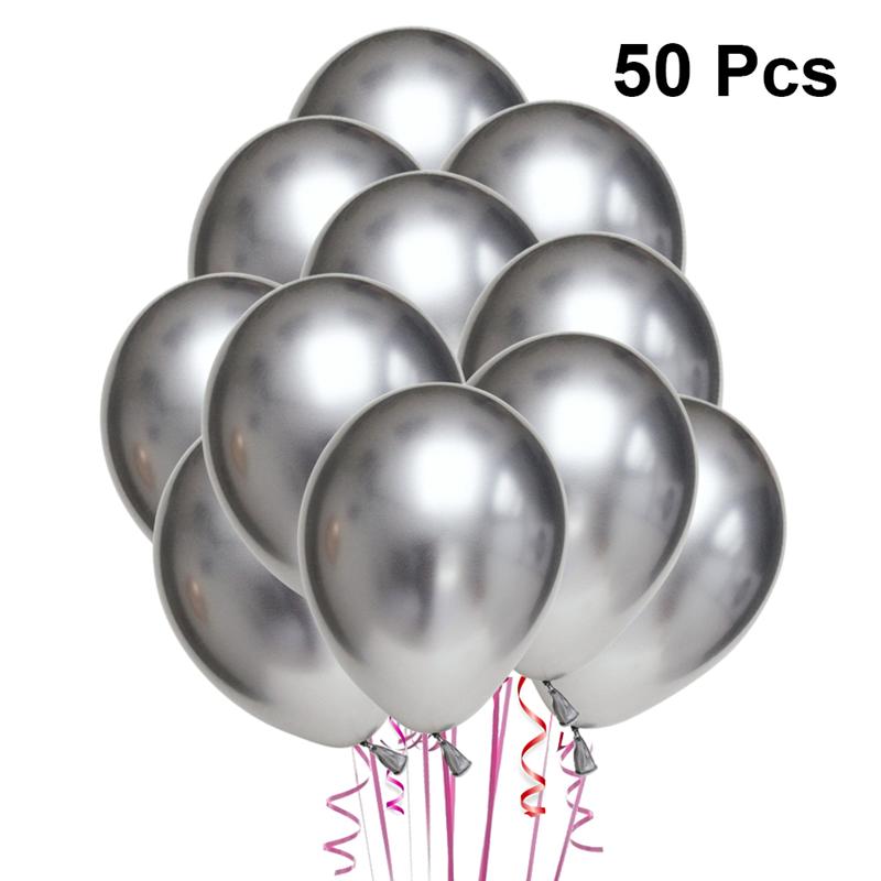50pcs 10 Inches Latex Thicken Balloons Metallic Color Party Ornaments Supplies (Golden): Sliver