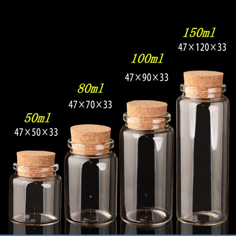 Glasflaskor med kork hantverk flaskor burkar bröllop 50ml 80ml 100ml 150ml tomma burkar behållare flaskor 24 st