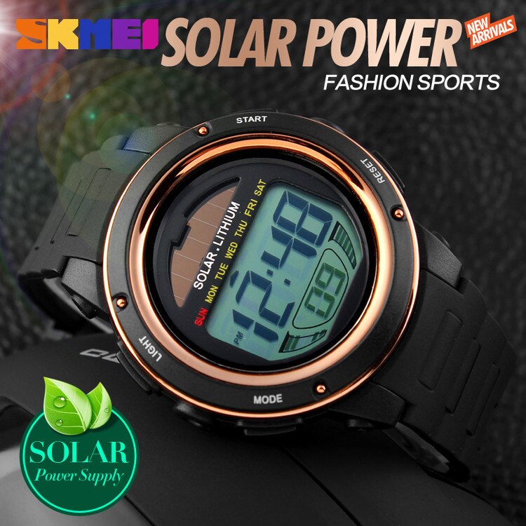 Skmei 1096 purple outdoor sports LED watch solar power with Time Week