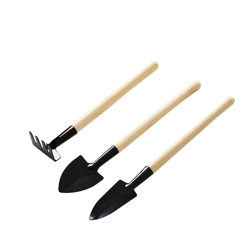 Mini herramientas hortícolas, juego de tres piezas para jardinería de plantas en macetas, mango de madera, herramientas agrícolas, rastrillo de pala: Naranja