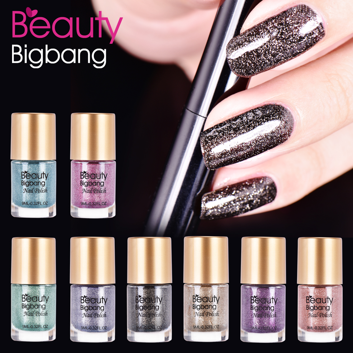 Beautybigbang 9 Ml Nagellak Diamanten Shiny Glitter Mooie Vrouwelijke Nail Lak Vernis Polish Manicure Nail Art Decoratie