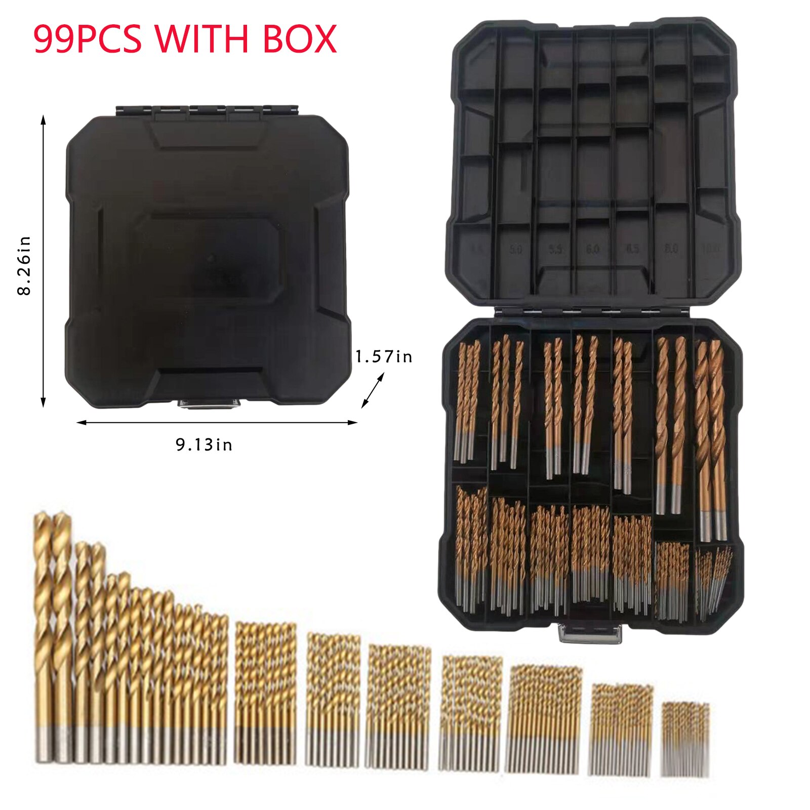 99PCS Titanium HSS Drill Bits 1.5mm-10mm Coated Stainless Steel HSS High Speed Drill Bit Set for Electrical Dril Home Building: 99PCS with box