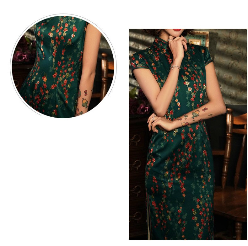 Sheng Coco S-5XL Plus Size Cheongsam Qipao Dresses Green Double-decked Beautiful Shanghai Plus Size Cheongsam Dress 4XL 3XL XXL