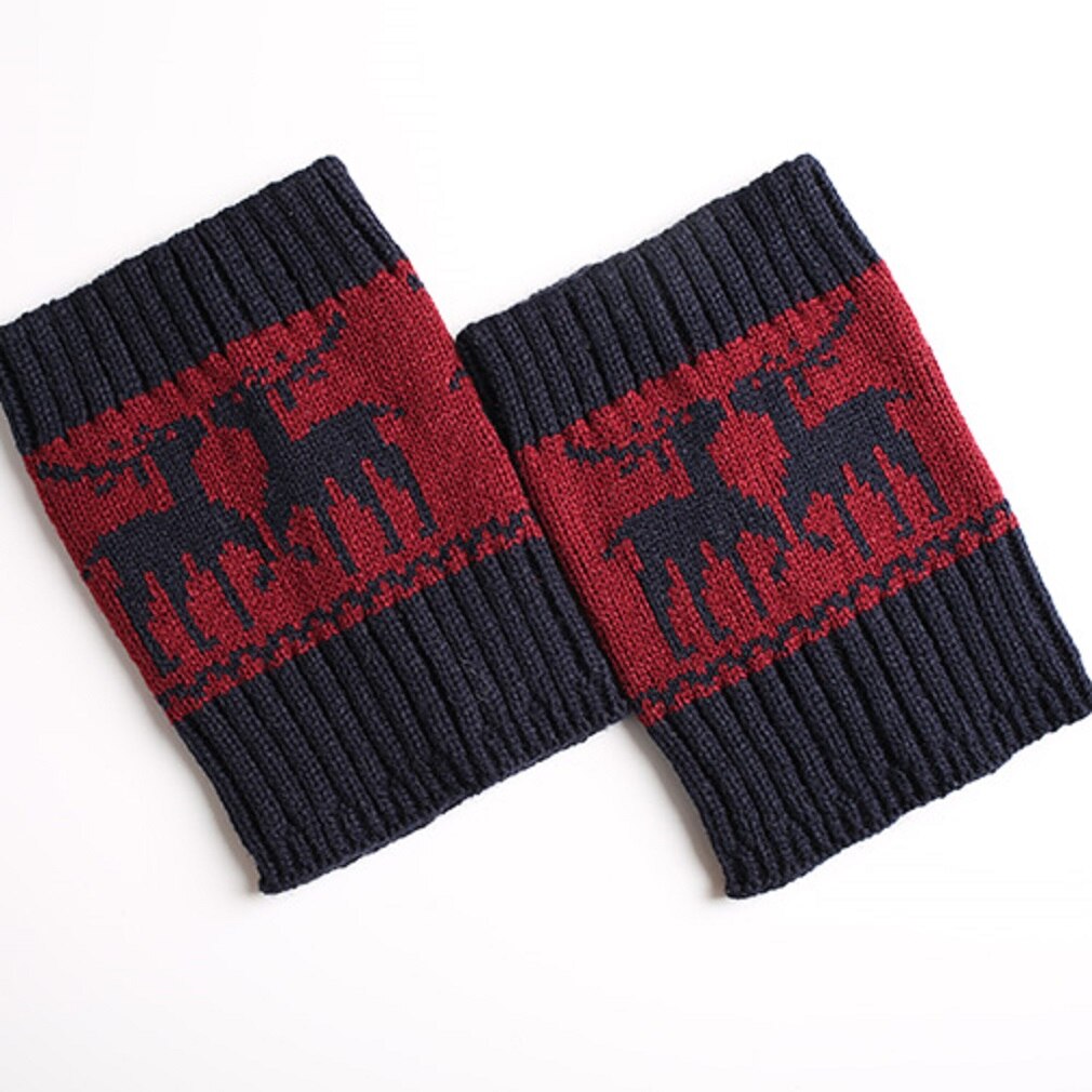 Kvinder varm vinter hæklede støvler manchetter elg strikkede toppers boot sokker benvarmer tegneserie print bomuld: Brun
