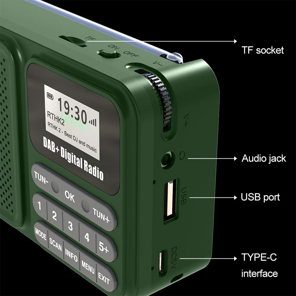 Przenośne radio cyfrowe DAB+ kompatybilne z Bluetooth Obsługuje kartę U Disk TF Odtwarzanie MP3 Odbiornik radia awaryjnego Wyświetlacz LCD