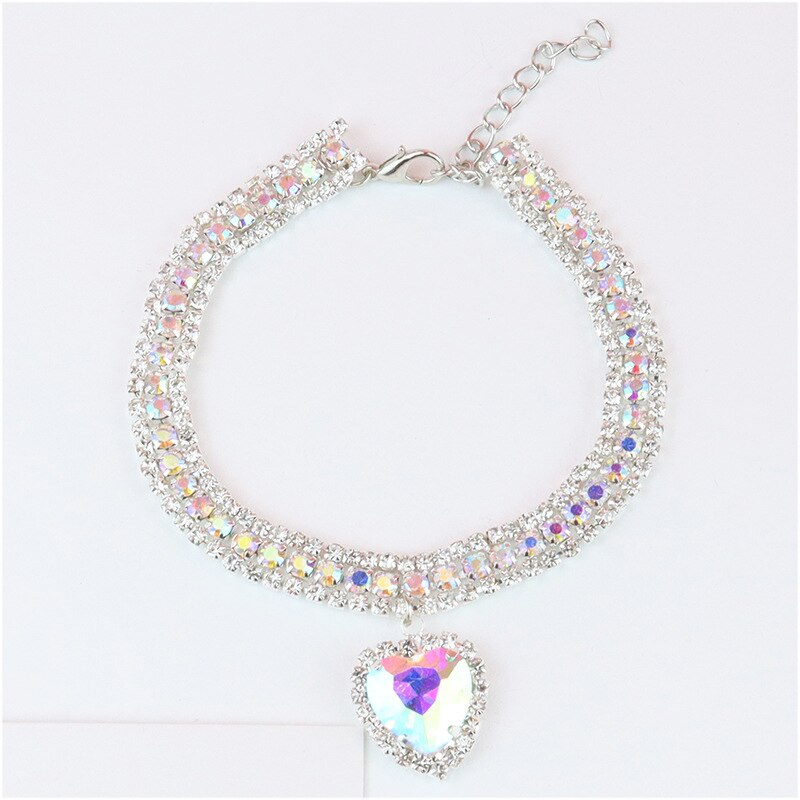 Hund skinnende rhinestone halsbånd kat hjerte diamant smykker halskæde kæledyr bling prinsesse halsbånd hvalpe forsyninger chihuahua tilbehør: Farverig