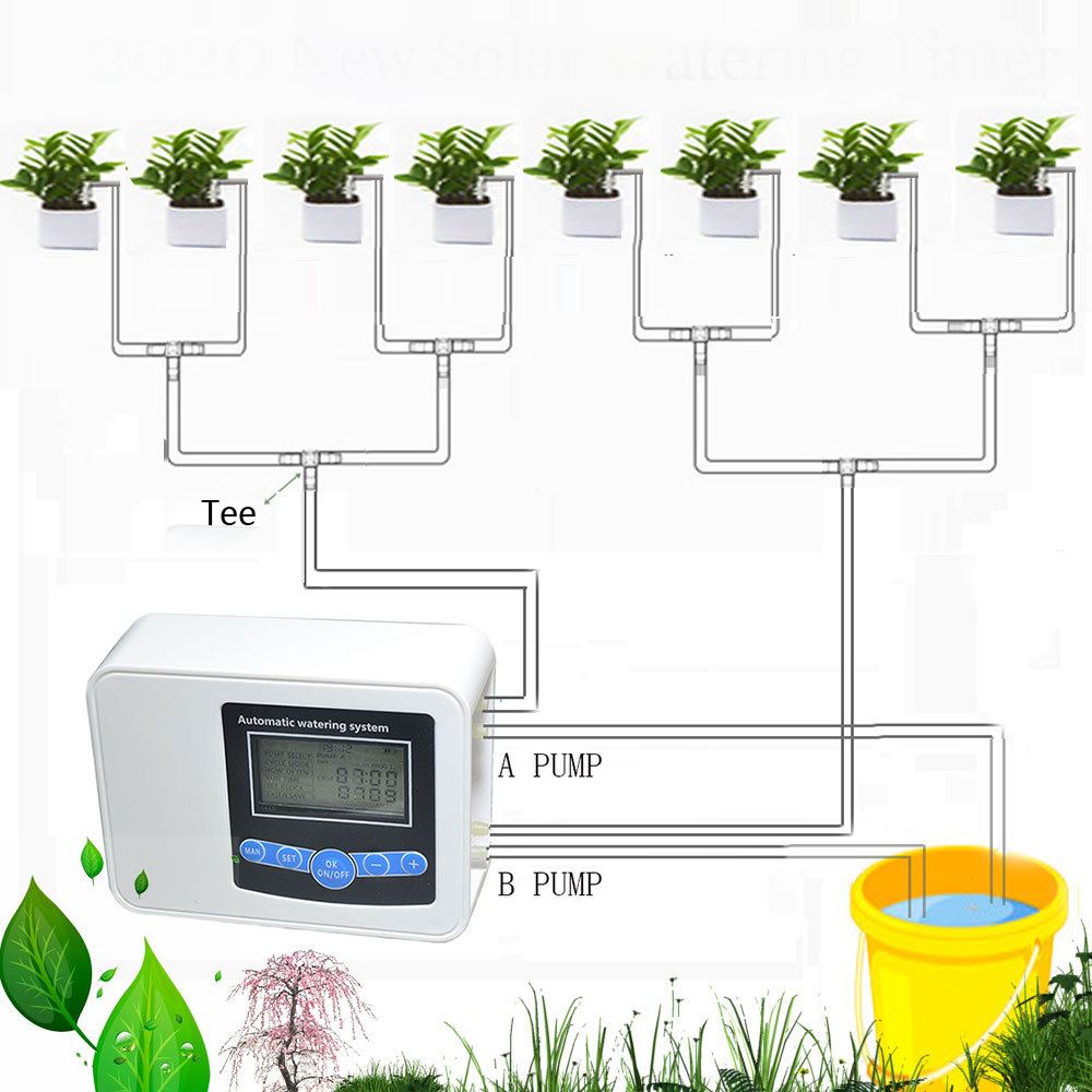 Solar Double Pump Watering Device Watering Timer Automatic Irrigation Water Timer Outdoor Garden Watering Timer Controller Tool