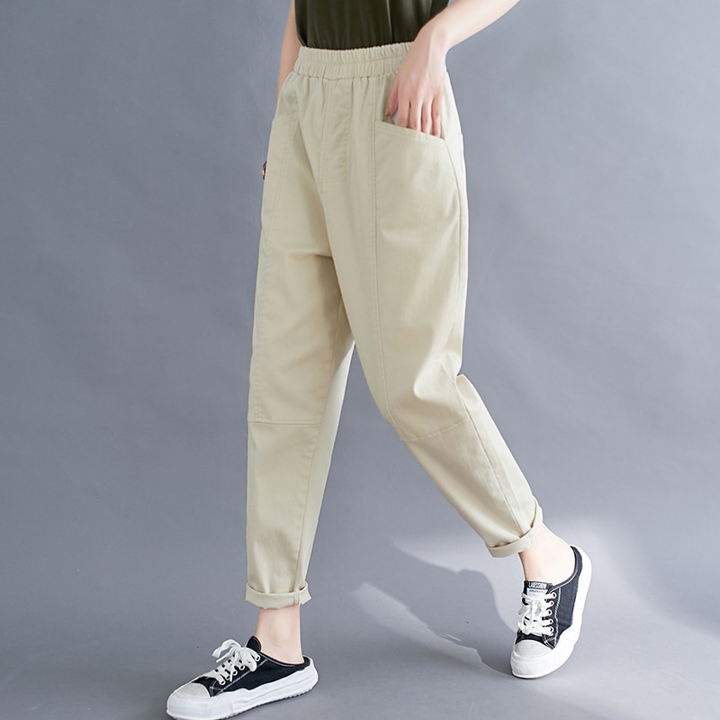 Loose Plus Size Woman Jeans Autumn Casual Boyfriend Jeans For Women Stretch Waist Mom Jeans Solid Washed Denim Trousers