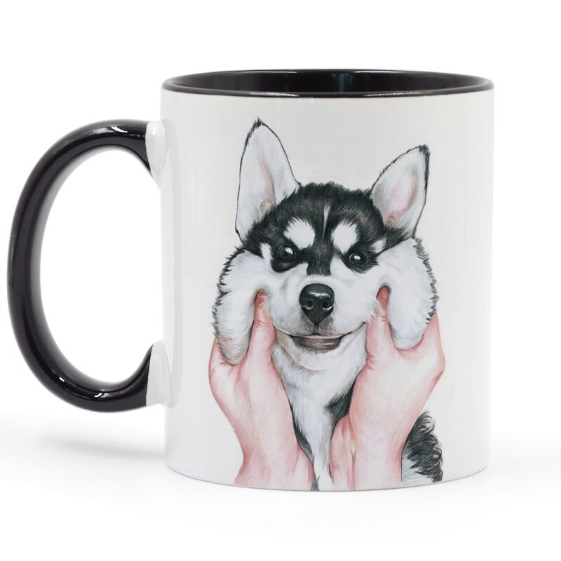 Siberian husky nypa ansiktsmugg kaffe mjölk keramisk diy heminredning muggar 11oz t332