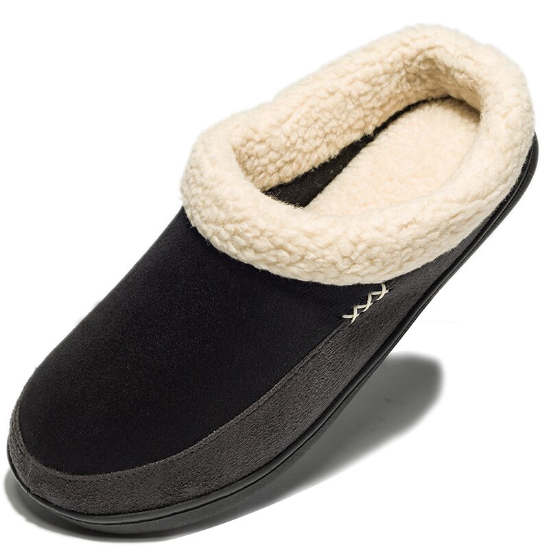Maison coton pantoufles hommes hiver salle de bain en peluche Slipppers australie Style mâle maison intérieure chaussures hommes hausschuhe herren: Black Grey / 7.5