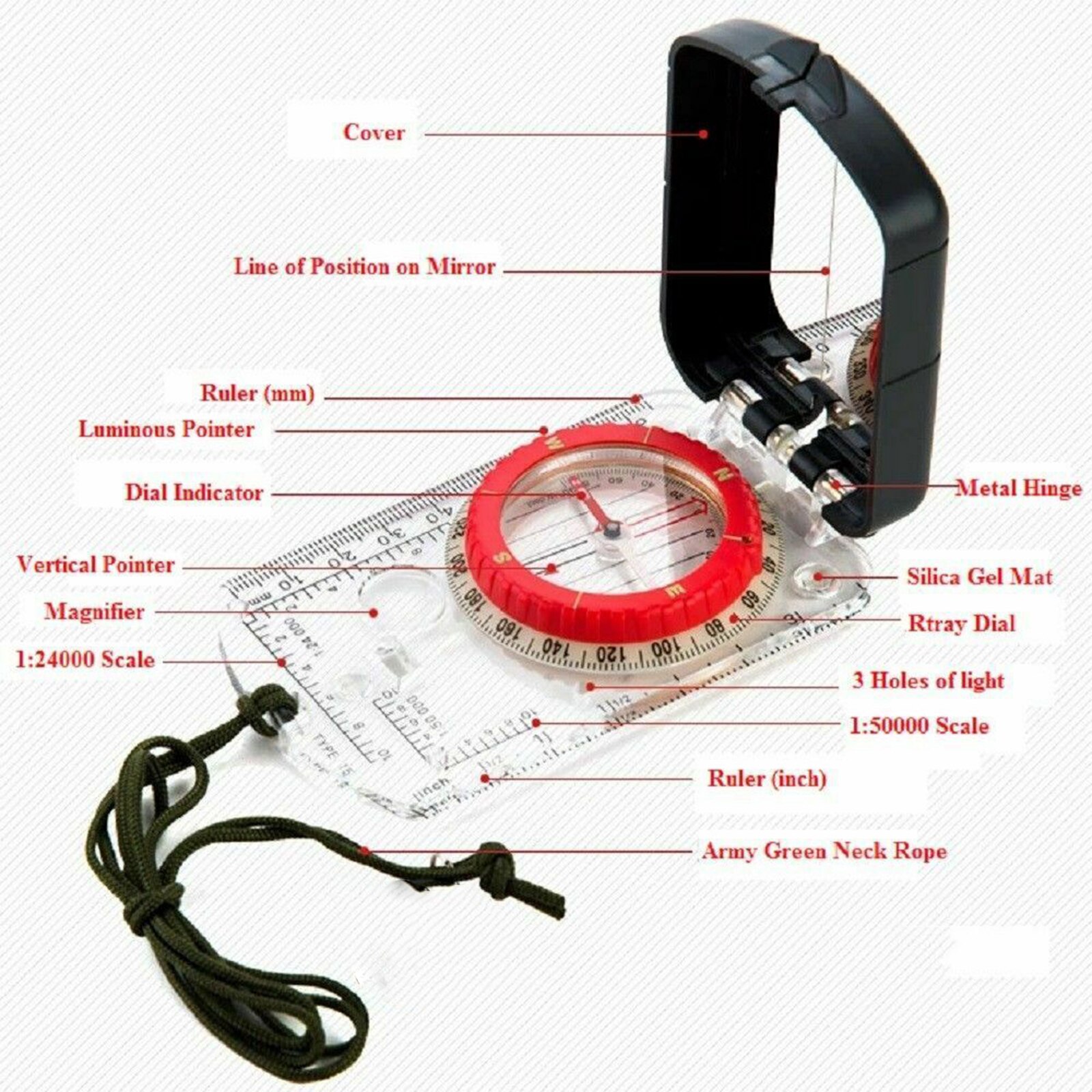 Portable Compass Hiking Scouts Camping Navigation Emergency Mirror Compass