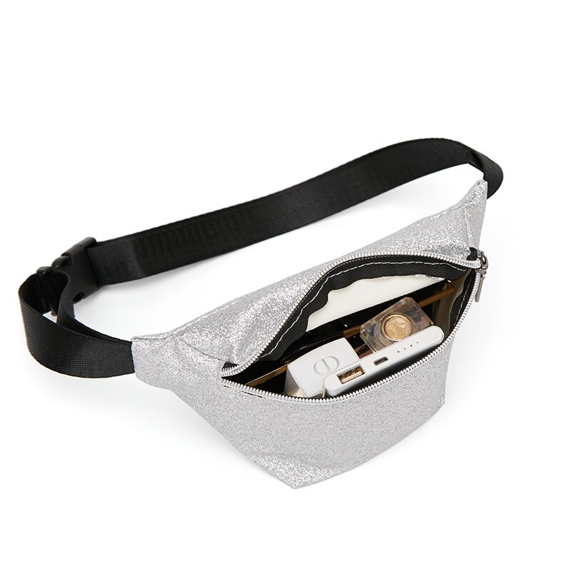 Women Shinny PU Leather Waist Packs Elastic Belt Fanny Pack Zipper Waist Bag Casual Chest Bag