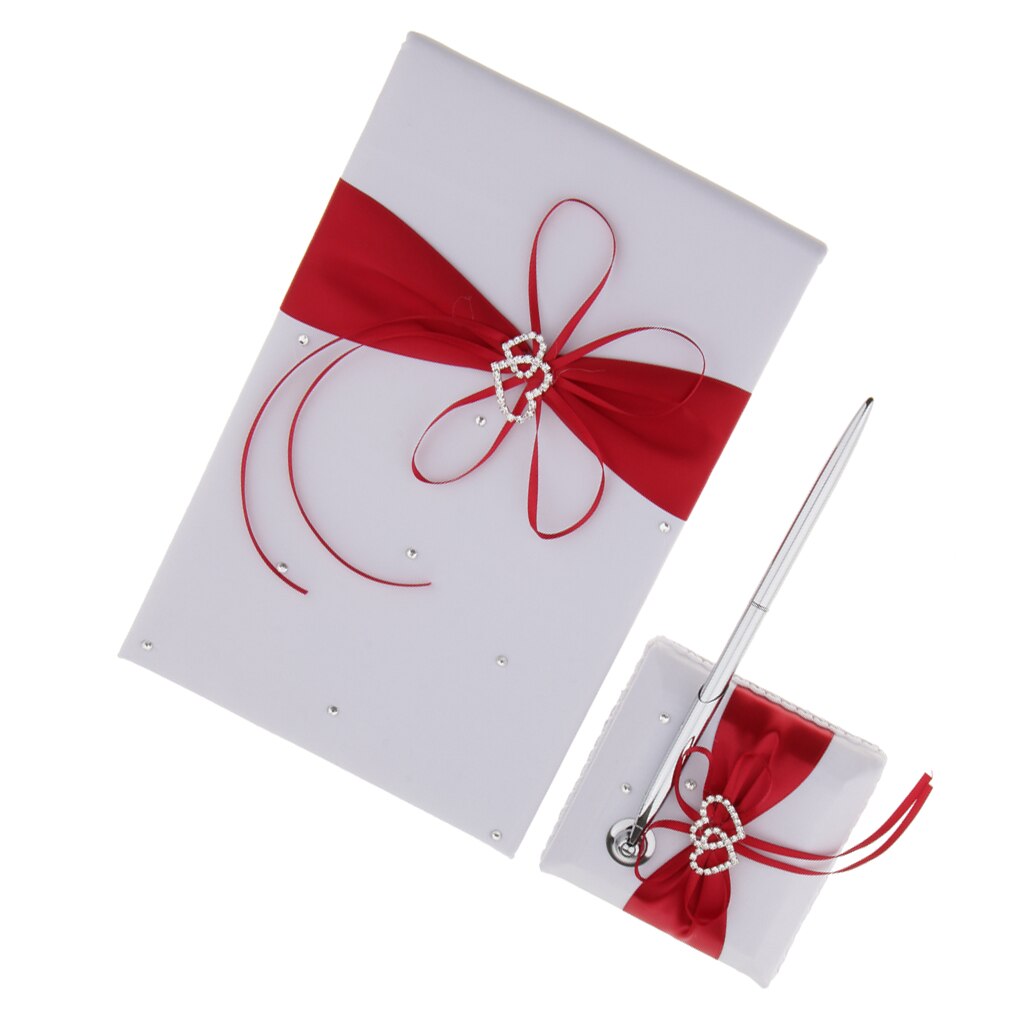 3pcs Set Satin Crystal Guest Book Pen And Pen Stand Wedding Reception