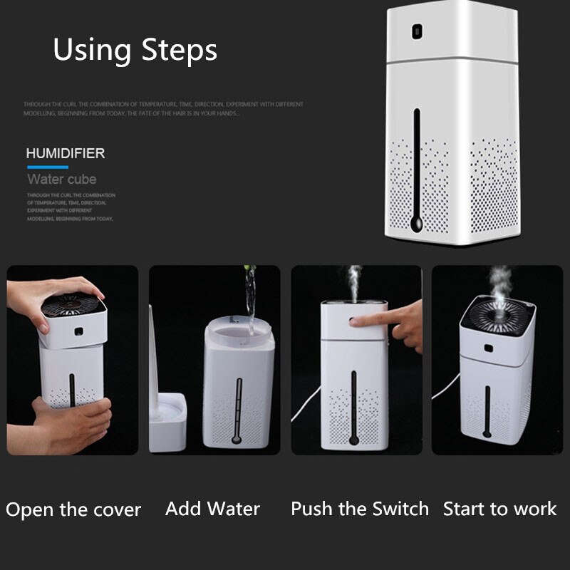 1000ml Water Cube Aroma Diffuser Ultrasonic USB Air Humidifier LED Lights Mist Maker Mini Home Air Purifier