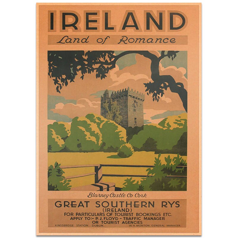 Irland Sommer Stadt Reise Poster Zauberstab Aufkleber Jahrgang Kraft Papier Kneipe Bar Hotel Dekor Hand Gemalte Landschaft Bild 42x30cm: TCITY73