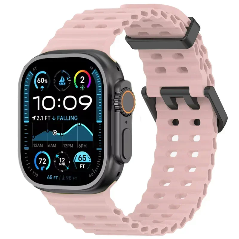 Bracelet en Silicone Souple pour Apple Watch Ultra 2/1, Confortable et Respirant, 49mm 10 46mm 9 8 7 45mm IWatch 6 5 4 SE 44mm: Noir Vert / 14mm