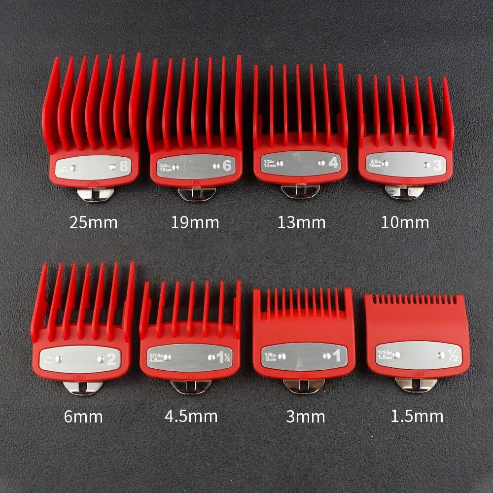 8 unids/set peluquero cortadora de pelo peines guía para cortadora Wahl accesorio corte de pelo peine limitado herramientas de corte de pelo de salón: Rojo
