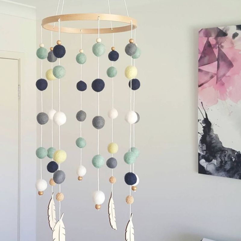 Nordic Hair Ball Crib Wind Chimes Baby Pendant Bed Bell Children Room Decoration