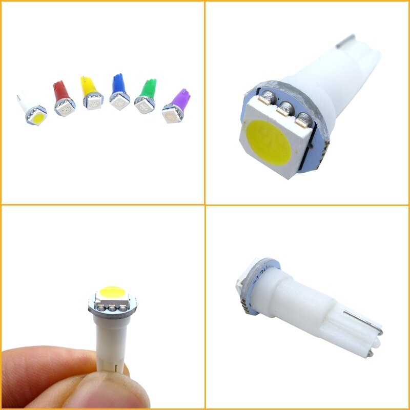 10 pces t5 led 17 37 73 74 smd 5050 auto conduziu a lâmpada do painel carro instrumento lâmpada 12 v branco azul vermelho amarelo verde roxo