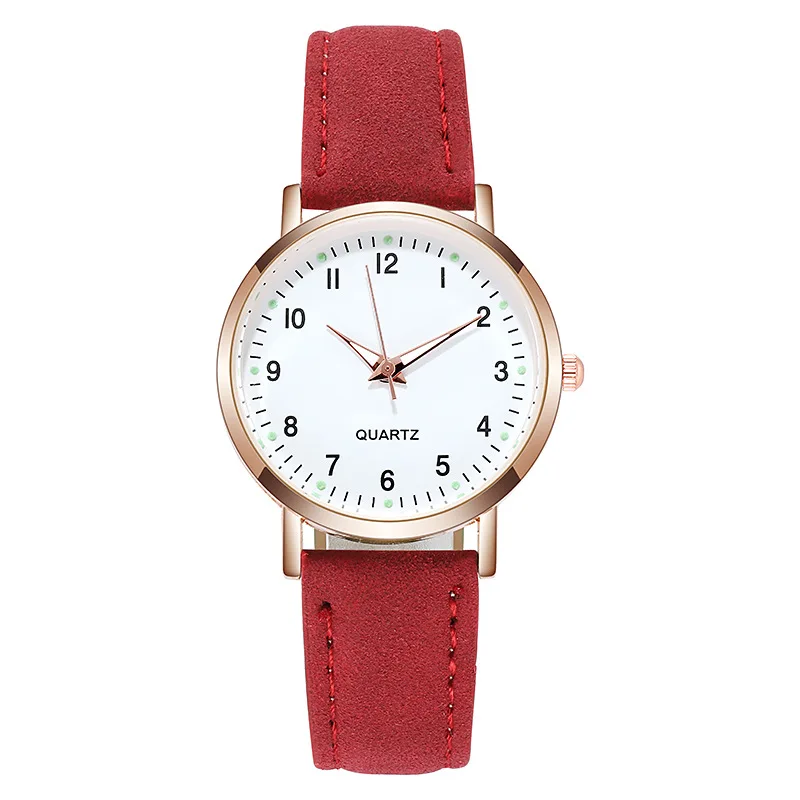 Nieuw Horloge Vrouwen Mode Casual Lederen Riem Horloges Eenvoudige Dames Kleine Wijzerplaat Quartz Klok Jurk Polshorloj Mujer: Rood