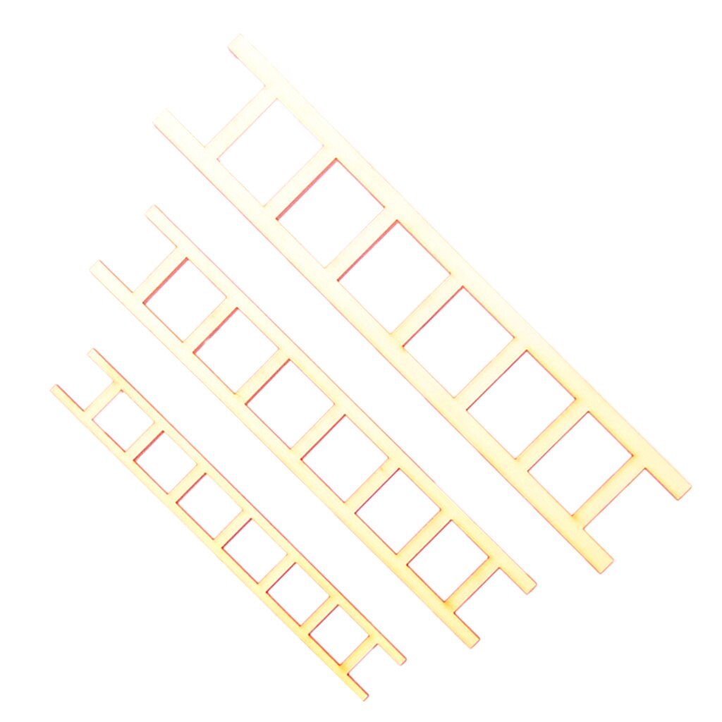 Pack Van 3 Onvoltooide Plain Mini Houten Ladder Poppen Huis Diy Craft Gemengde Maten