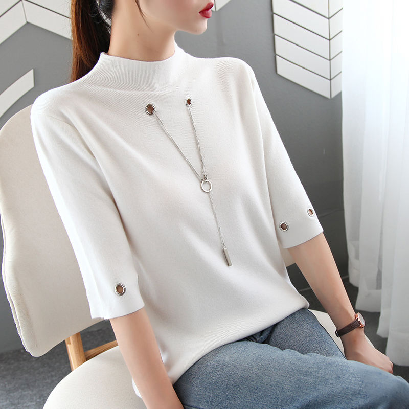 Coltrui met middellange mouwen voor dames, gebreide trui met holle ketting, losse casual dames, herfst, vrouwelijk, patchwork