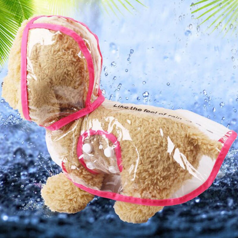 Dog Raincoat Waterproof Pet Transparent Raining Coat Jacket Outdoor PU Hooded Rainwear for Small Dogs Cats Rain Poncho Clothes: Rose / XS