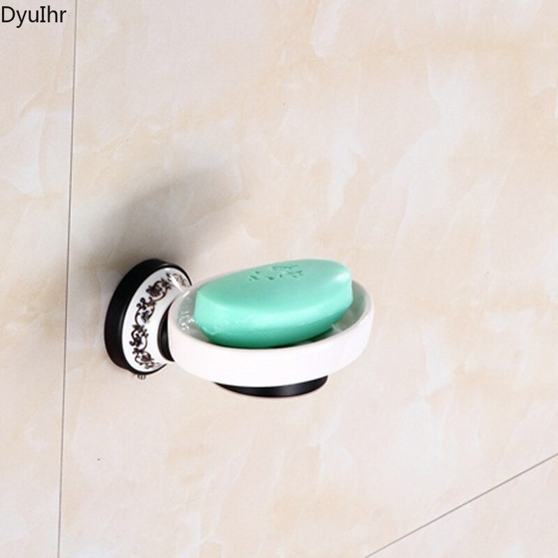 DyuIhr-jabonera de cerámica para baño, jabonera montada en la pared, rejilla para jabón, accesorios para baño, color bronce, azul y blanco