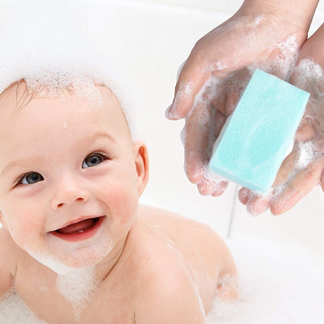 Baby Bath Sponge (6 Pieces) Soft Foam Washer with Cradle Cap Brush Body,Hair and Scalp Clean Gentle Baby Sensory Brush Bath Sp