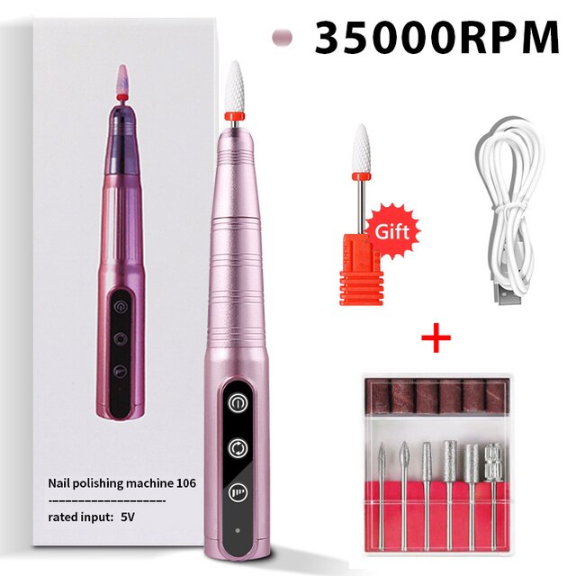 Máquina de manicure elétrica 35000RPM máquina de manicure profissional conjunto de brocas de pedicure lixa de unhas de cerâmica ferramentas de equipamentos de broca de unhas: Pink-G
