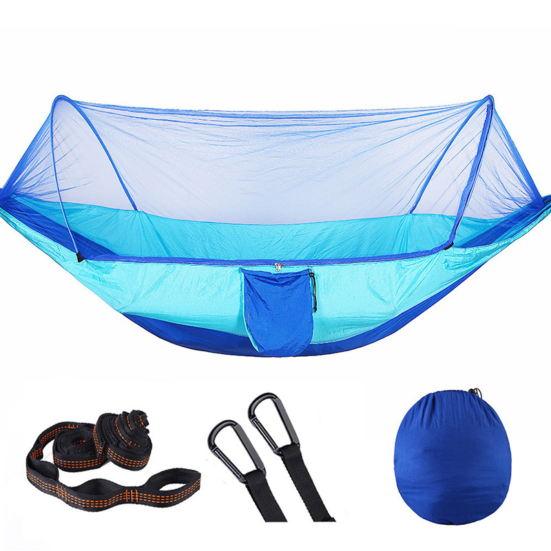 Topphängmatta med myggskyddande utomhus dubbel nylon fallskärmsduk campingnät snabböppnande hängmatta kontrollhängmatta