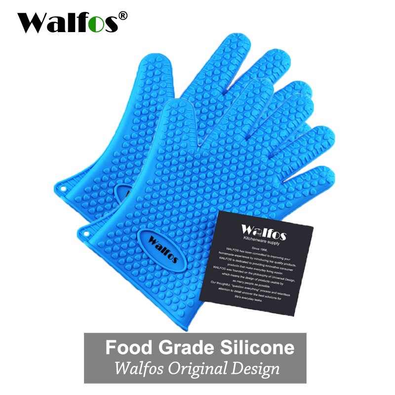 Walfos Silicone Oven Kitchen Glove Heat Resistant Thick Cooking BBQ Grill Glove Oven Mitts Kitchen Gadgets Kitchen Accessories: 2 pcs blue