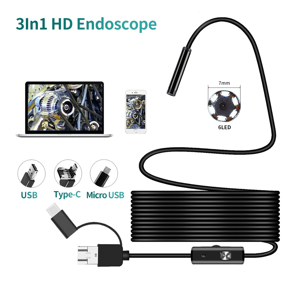 Dodosee 7mm Lens USB Endoscope Camera Waterproof Flexible Wire Snake Tube Inspection Borescope For OTG Compatible Android Phones