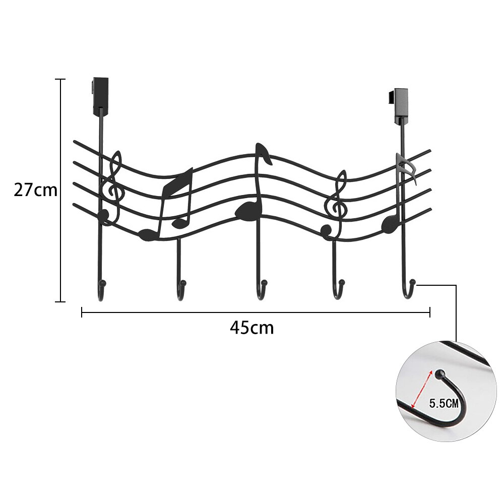 Punch-Gratis Smeedijzeren Deur Achter Haak Rack Landelijke Music Note Stijl Metalen Kleerhanger Boor-Gratis En nail-Gratis Thuis Opslag