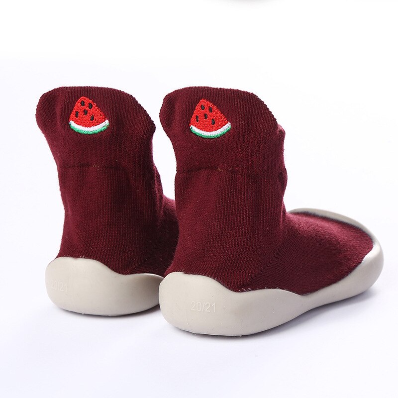 Baby Shoes First Shoes Cute Fruit Embroidery Toddler Shoes First Walker Boys Girls Soft Rubber Sole Kids Anti-Slip Booties: Red / 15.5cm Inside 26-27