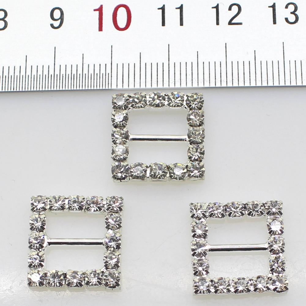 10 Stks/partij 16Mm Vierkante Zilveren Steentjes Gespen Metalen Diamante Diy Haar Accessoire Bruiloft Decoratieve Lint Aftrek