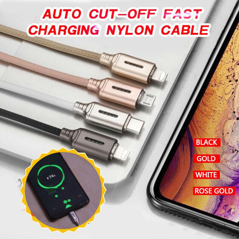 Clever Energie aus 2,4 EINE Ladung Datenkabel Für Samsung iPhone Huawei Auto Energie-aus Schutz Kabel Mit LED für Mikro USB Typ C