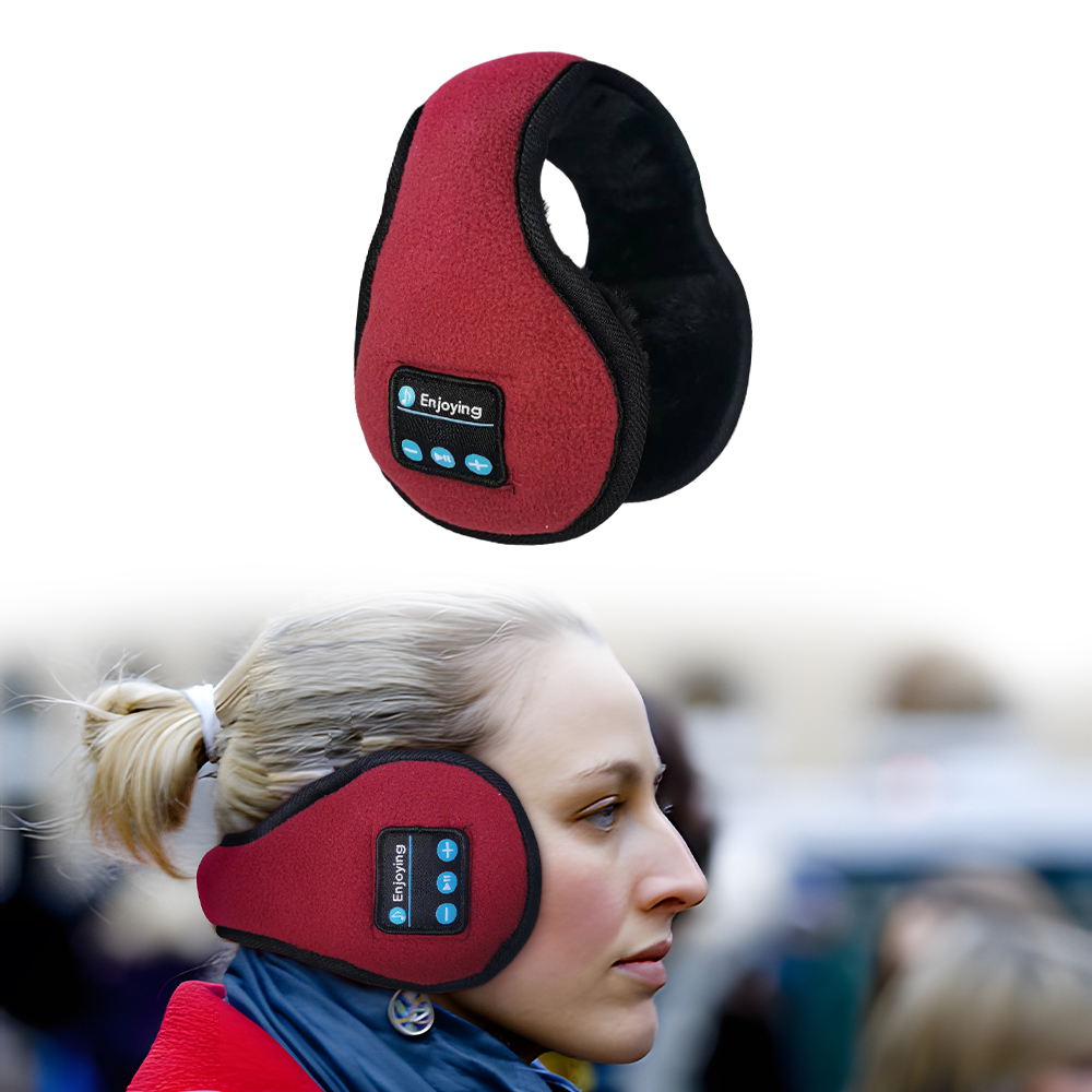 Wireless Adjustable Bluetooth Earmuffs Headphones Winter Ear Warmer with Microphones Women Men Warm Music Ear Muffs: Red