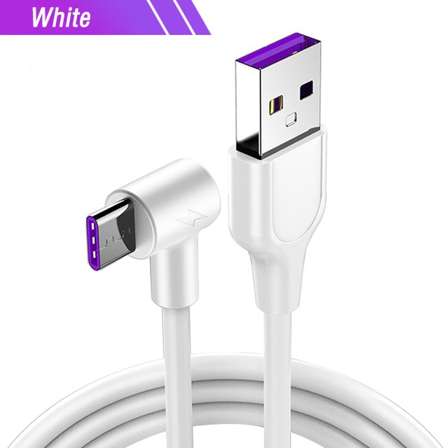 90 Degree Right Angle Type C Cable Fast Charge 5A For xiaomi mi A3 9 9t cc9 redmi note 8 k20 pro samsung Galaxy A50 A70 A60 cord: White / 150cm