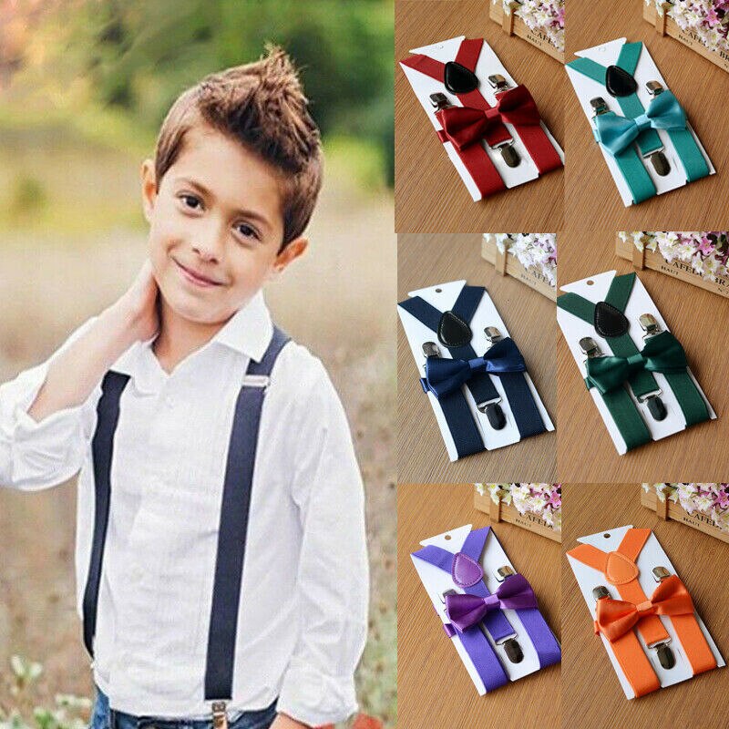 Trend Boys Kids Adjustable Suspenders Bow Tie Set Baby Toddler Girls Child Casual Elastic Classic Accessories