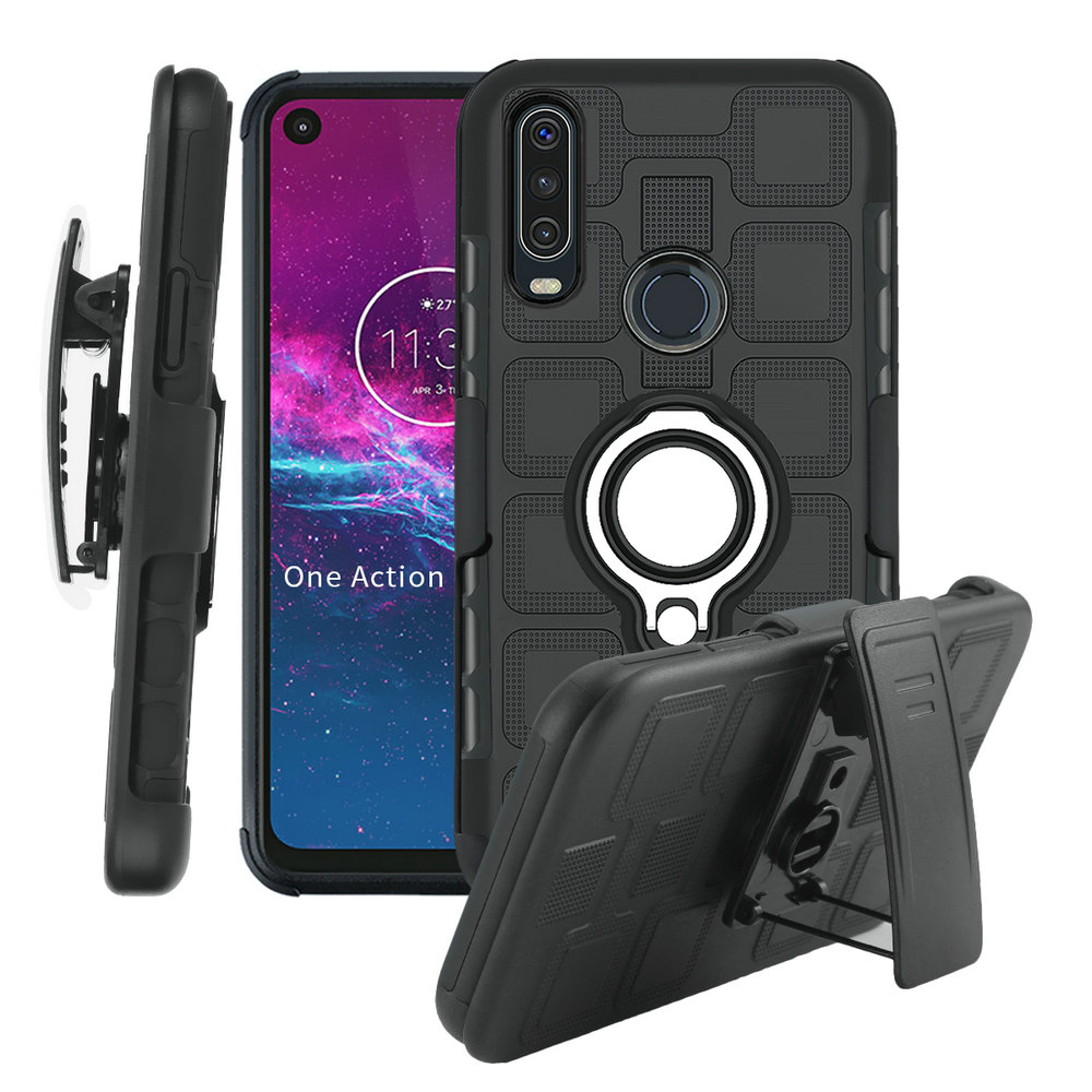 Metalen ring riemclip holster telefoonhoesje voor motorola moto one action hoesje magneet autohouder voor motorola one 1 action hoesje